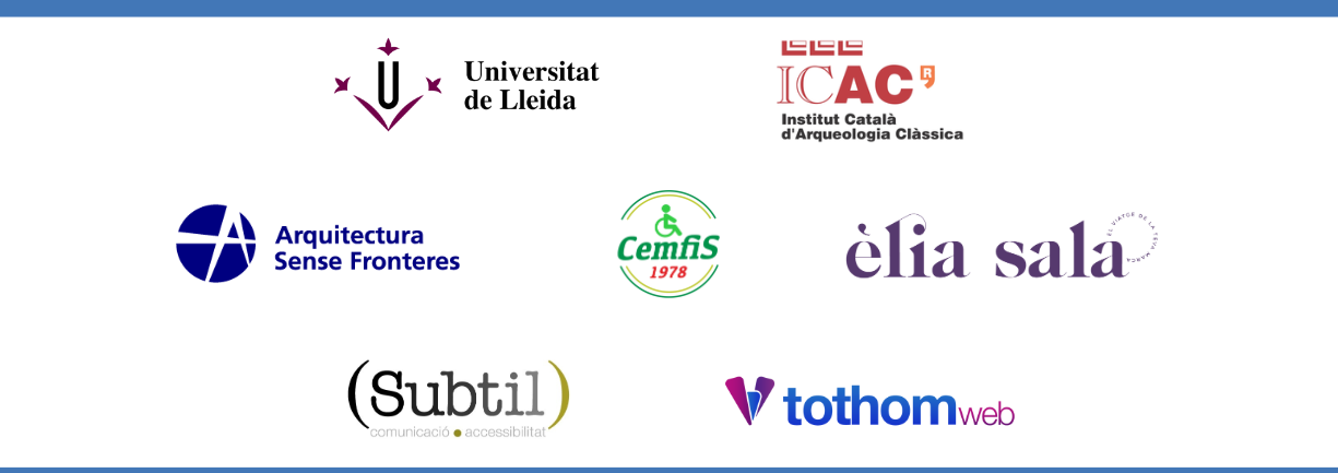 Logo Universitat de Lleida. Logo ICAC: Institut Català d'Arqueologia Clàssica. Logo d'Arquitectura Sense Fronteres. Logo Cemfis 1978. Logo Èlia Sala. Logo (Subtil). Logo tothomweb.